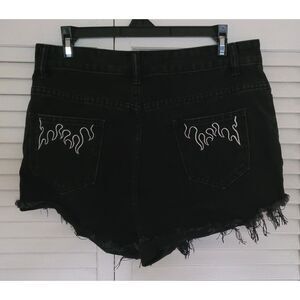 Shein Black Denim Jeans Shorts White Fire on Back Pockets For Girls Size L